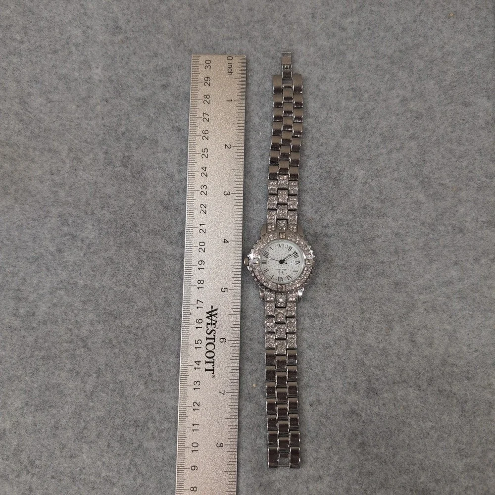 Women's Blue Sense Rhinestone Watch Roman Numerals Silver Tone Band Crystal‎